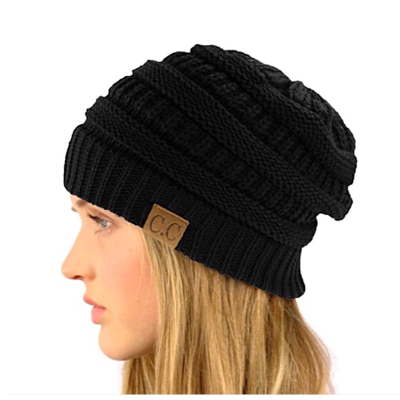 C.C CLASSIC CABLE KNIT BEANIE Women’s Warm Black Chunky Stretch Skully OSFM! - Picture 8 of 9